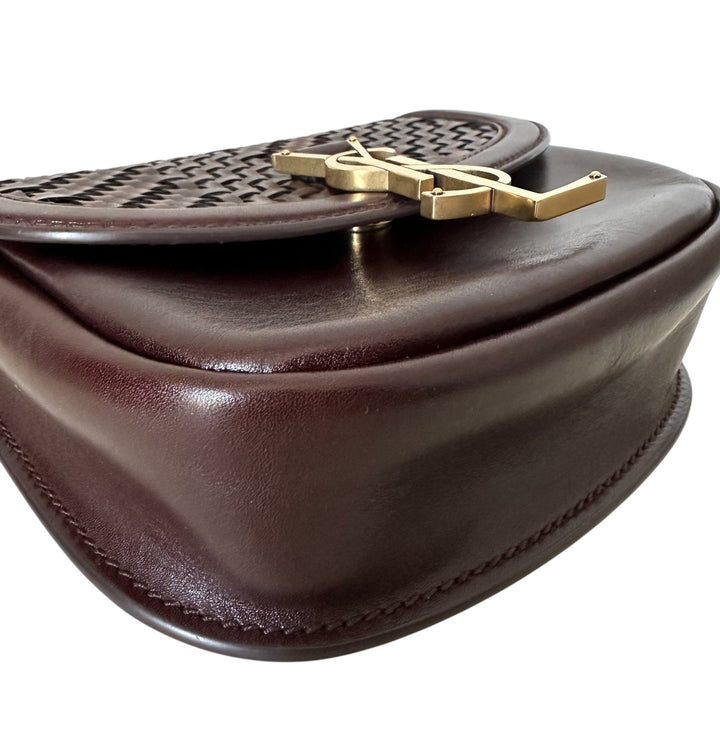 Saint Laurent Small Woven Leather Kaia Crossbody Brown - Revive