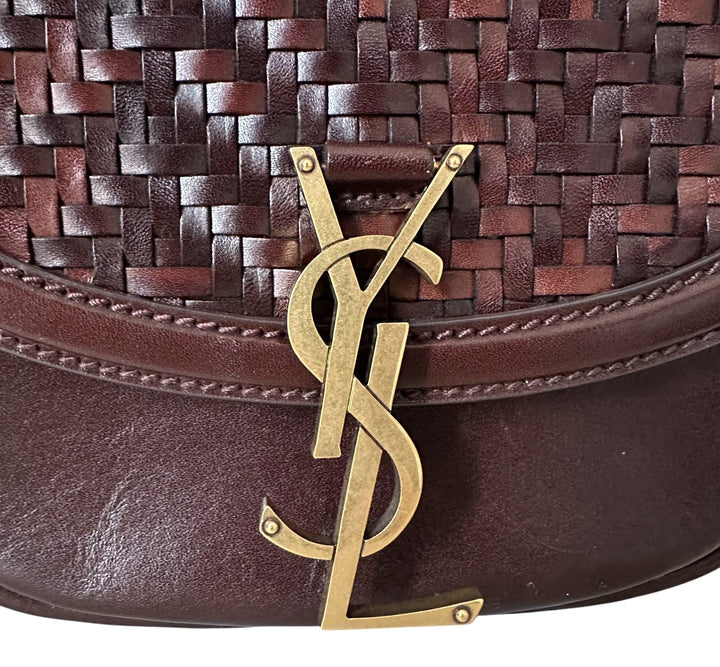 Saint Laurent Small Woven Leather Kaia Crossbody Brown - Revive